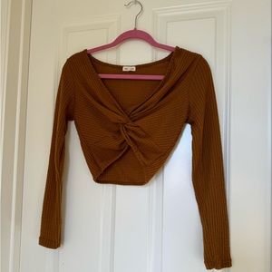 brown twist front cropped sweater